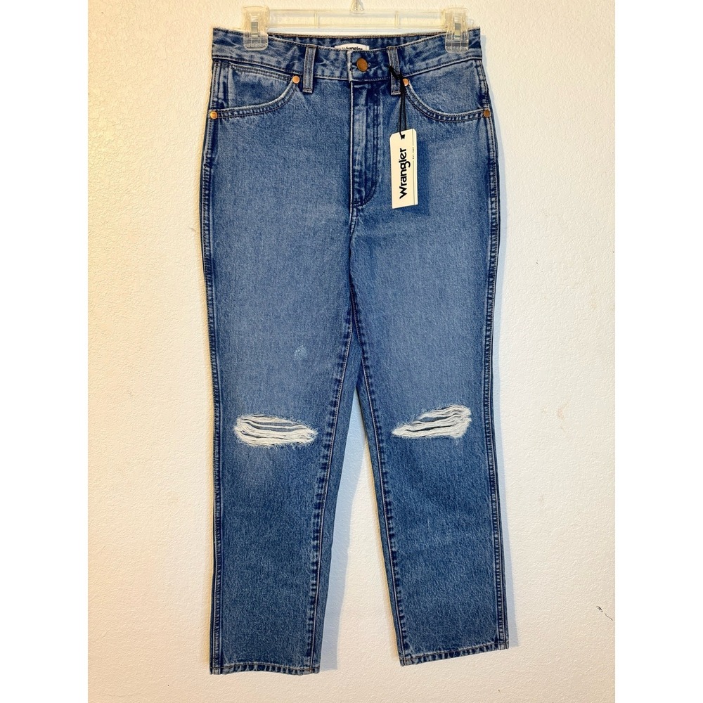 Wrangler Women's Distressed‎ Jeans Ripped Knee High Rise Denim Blue Size 26